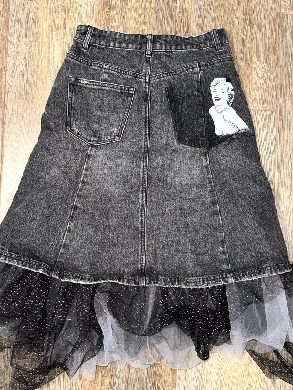 Miss Sixty Marilyn Monroe Collection Y2K Whimsy Denim XS Midi Skirt Tulle Hem
